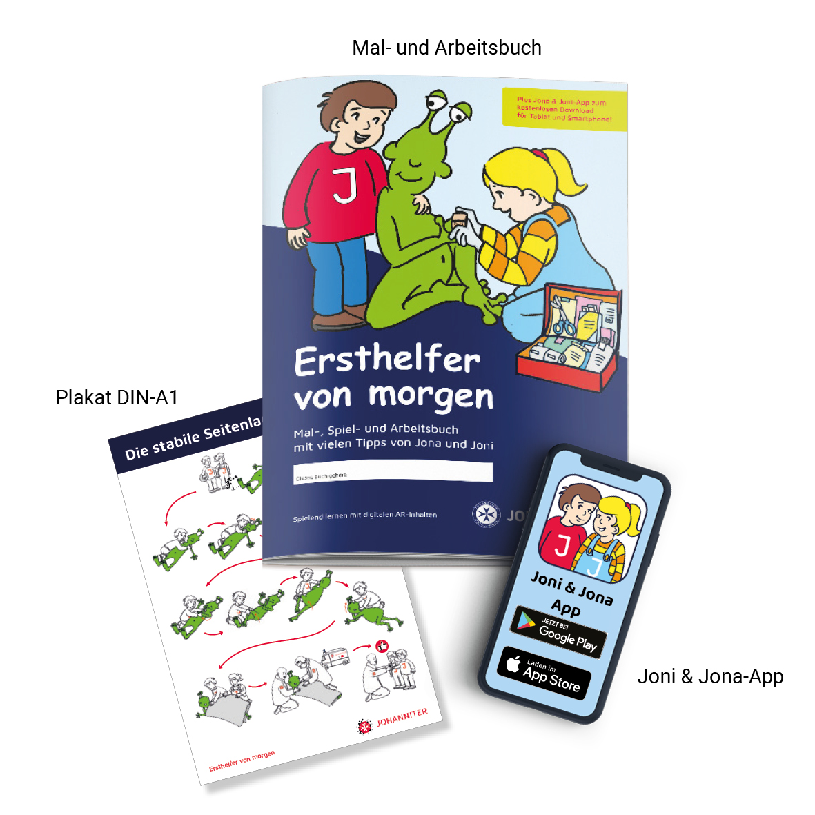 Mal-, Spiel- und Arbeitsbuch Jona und Joni – Ersthelfer von morgen